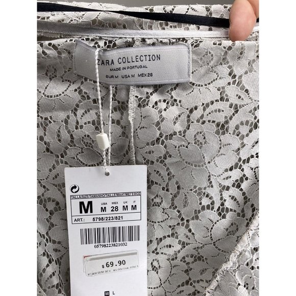 Zara Collection Dress Light Gray All Lace Wedding Guest Party  Size Medium - Picture 10 of 14